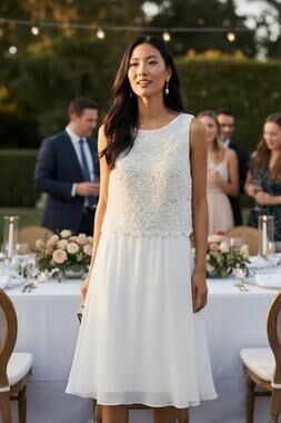 Connected Apparel Ivory Lace Sequin Dress 8 Bridal Rehearsal Wedding Cocktail